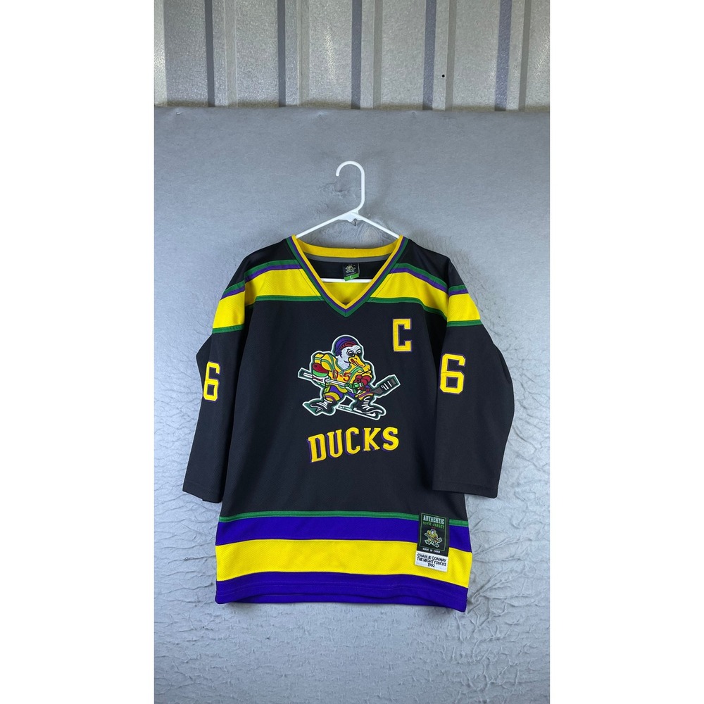 The Mighty Ducks Hockey Jersey Mens L Black Excellent Charlie Conway 96 Movie